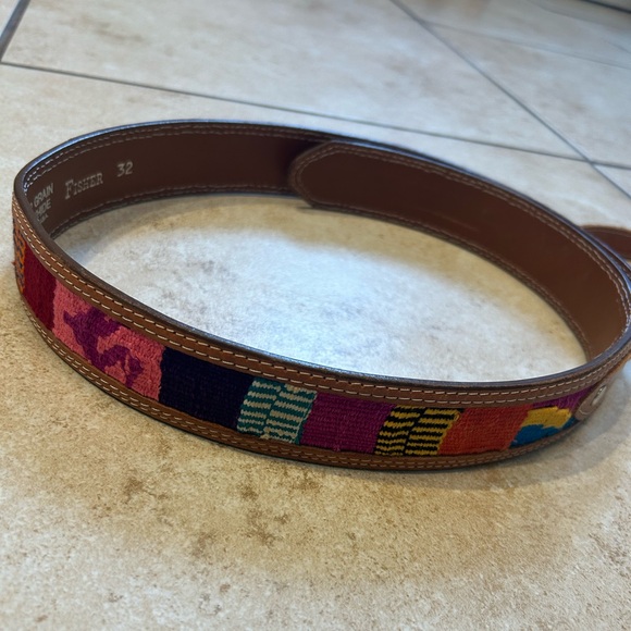 Fischer Accessories - Fisher Vintage Multicolor Patterned Southwestern Leather Top Grain Cowhide Belt
